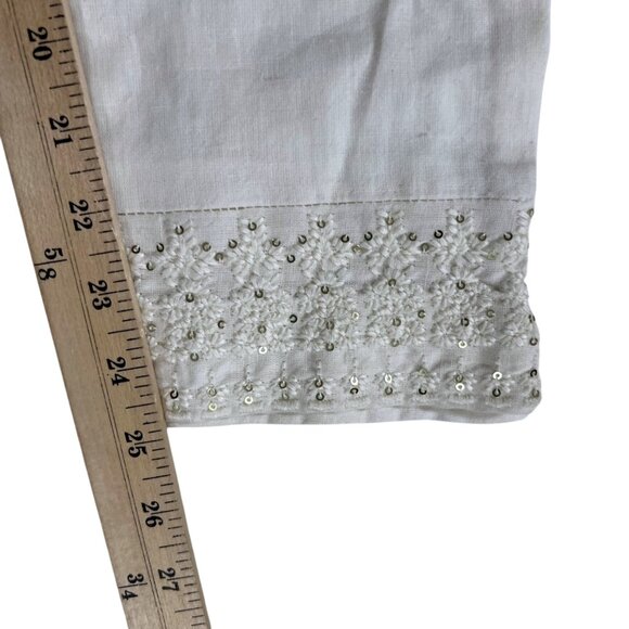 W for Woman Slim Fit White Cotton & Flax Pants With Lace Bead Hem Size 12 - Picture 10 of 10